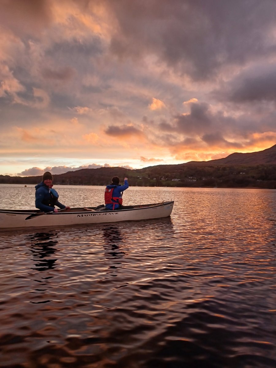 Canoeing across the water from Low Bank Ground